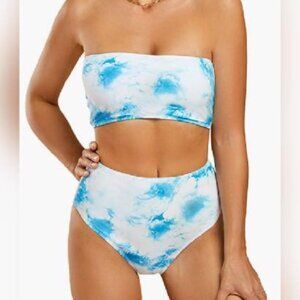 NIB FERBIA Women High Waisted Bandeau Bikini, S
